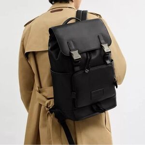 Coach Smith Full Grain Black Leather Track Backpack 15” inch Laptop
